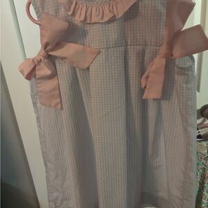 Girls Pink Check Sleeveless Bow Casual Dress